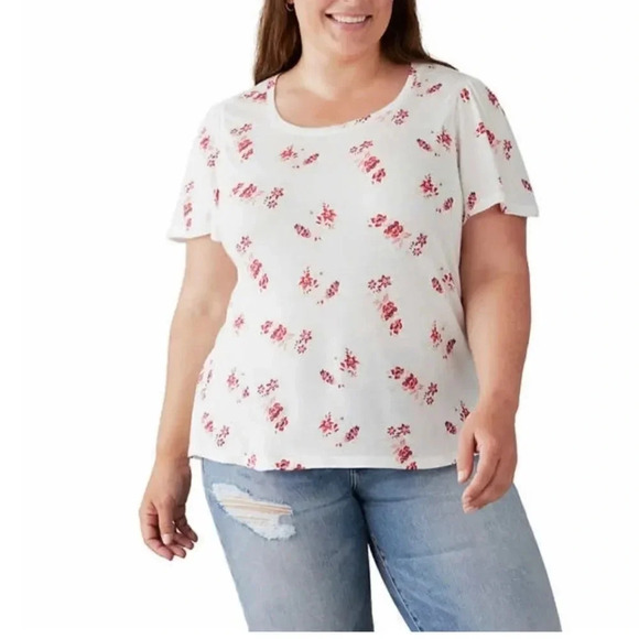 Lucky Brand Ladies Womens Flutter Sleeve Floral Tee NWT - Picture 1 of 7